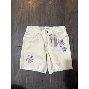 Levi's Shorts Girls 12 Off White Jean Denim Flowers Low Pitch‎ Midi Distressed